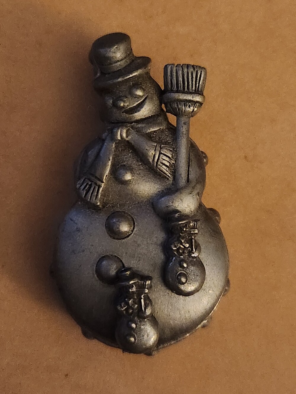 Vintage Torino Pewter Metal Snowman Trinket Box Brooch Pin Earrings